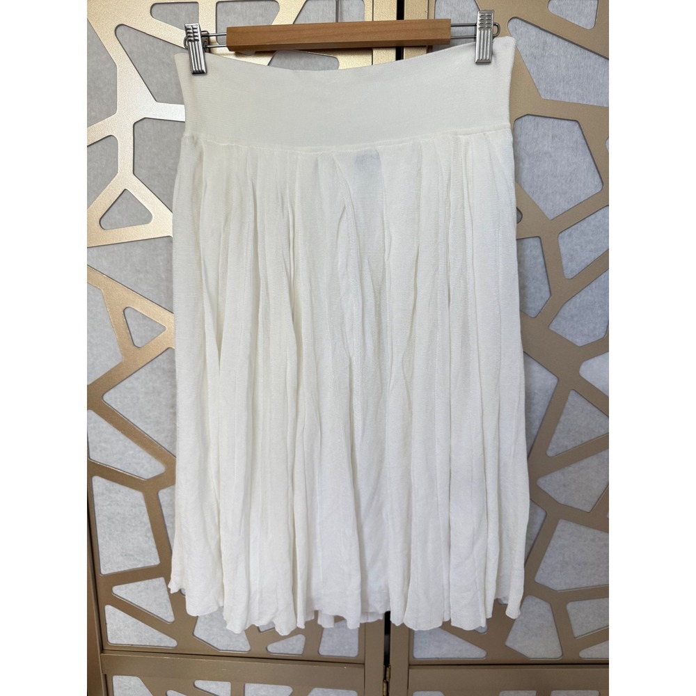 NWT Adrienne Vittadini Studio Off White Pleated Knit Skirt Midi Old Money Size L